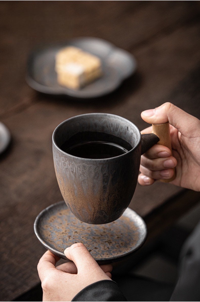 Gohobi handmade ceramic metallic glaze coffee mug tea cup mug Japanese vintage style stoneware