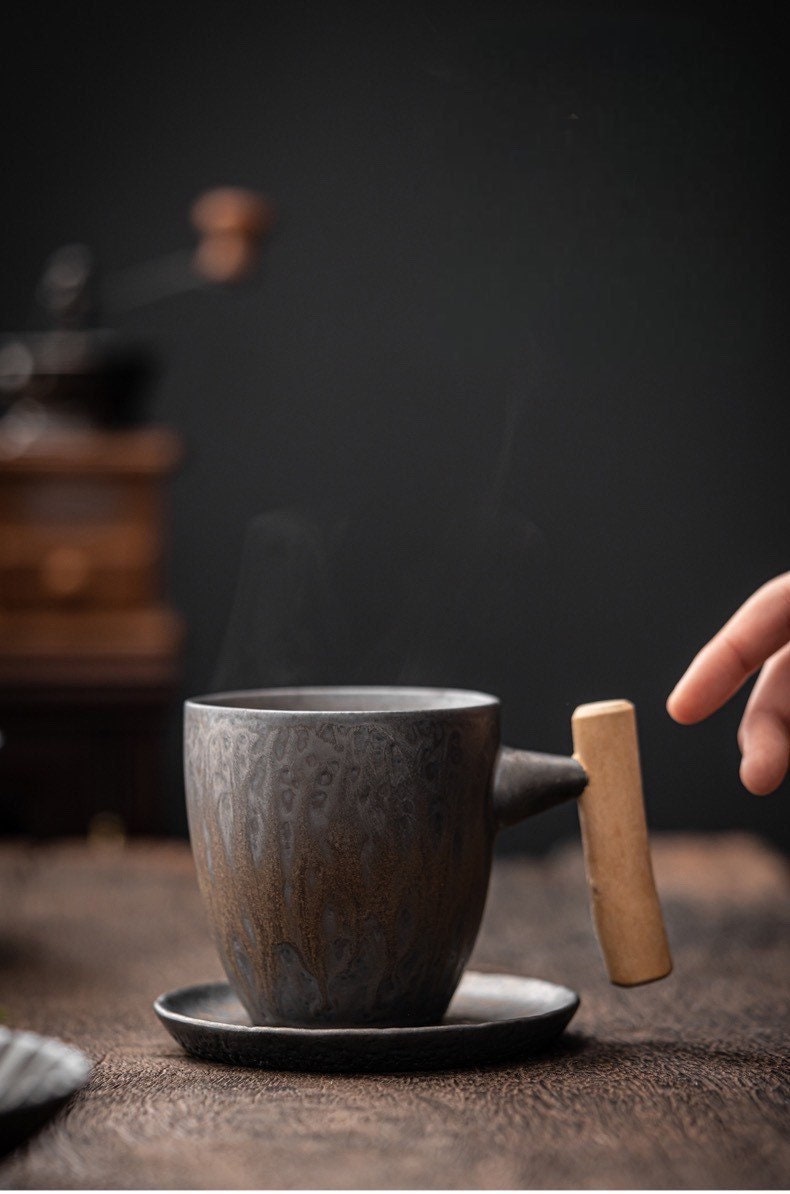Gohobi handmade ceramic metallic glaze coffee mug tea cup mug Japanese vintage style stoneware