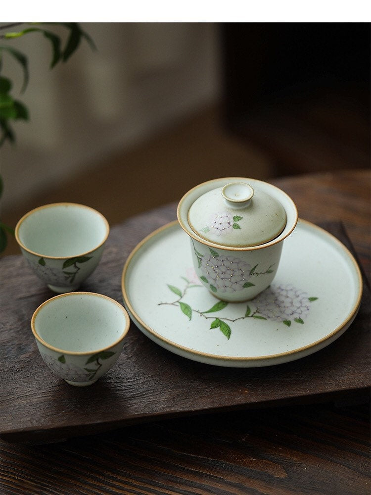 Gohobi Handmade floral gaiwan Tea cup Set, Hand painted, vintage, high quality, Rustic, Japanese Tea, Green Tea, Gongfu tea