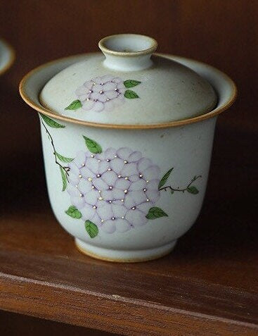 Gohobi Handmade floral gaiwan Tea cup Set, Hand painted, vintage, high quality, Rustic, Japanese Tea, Green Tea, Gongfu tea