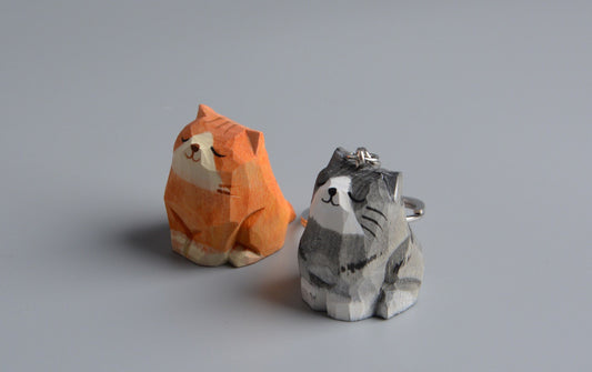 Gohobi Hand crafted wooden grey cat ornaments unique gift for him for her