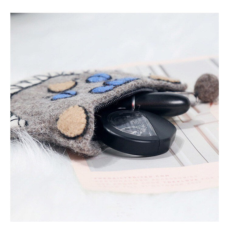 Gohobi Wool purse, Coin purse, Animal purse, pouches, gift for her, gift for him, cat, elephant, fox, dog, panada, monkey