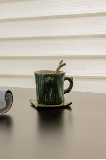 Gohobi Rustic Ceramic Coffee Cup & Saucer Set