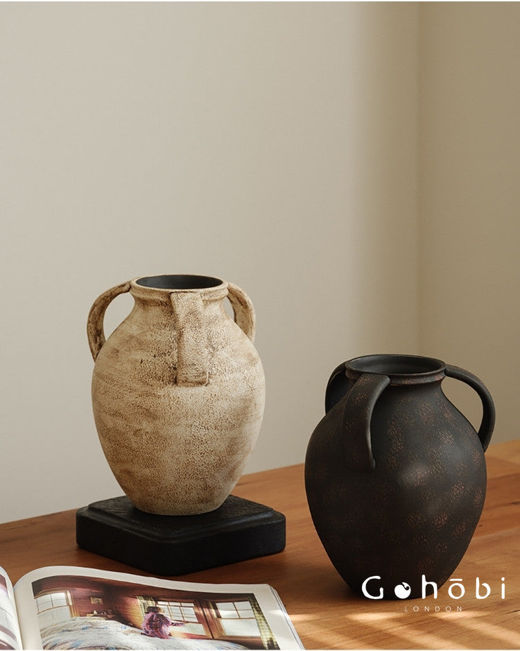 Gohobi Japanese Wabi-Sabi Three-Ear Ceramic Vase – Handmade Dried Flower Decorative Vase
