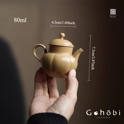 [賦山敘 x Gohobi] Gohobi Monochrome Glaze Ceramic Teapot – Pear Shape Bamboo Handle Gongfu Tea Pot
