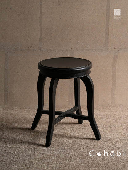 [賦山敘 x Gohobi] Gohobi Shanghai Style Teak Wood Stool – Black Round Solid Wood Tea Table Stool