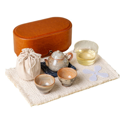Gohobi Wood-Fired Travel Tea Set – Handmade Portable Teapot & Two Cups