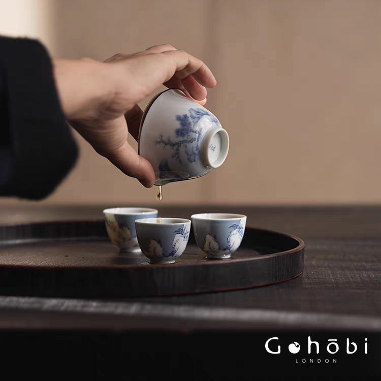 [賦山敘 x Gohobi] Gohobi Jingdezhen Hand-Painted Snow Landscape Teacup – Blue Scattering Glaze Gongfu Guest Cup