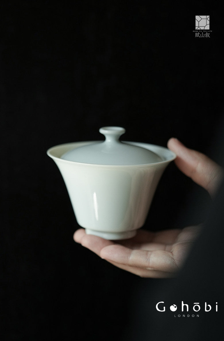 [賦山敘 x Gohobi] Gohobi Pure White Porcelain Gaiwan – Horseshoe Shape Thin Porcelain Gongfu Tea Bowl