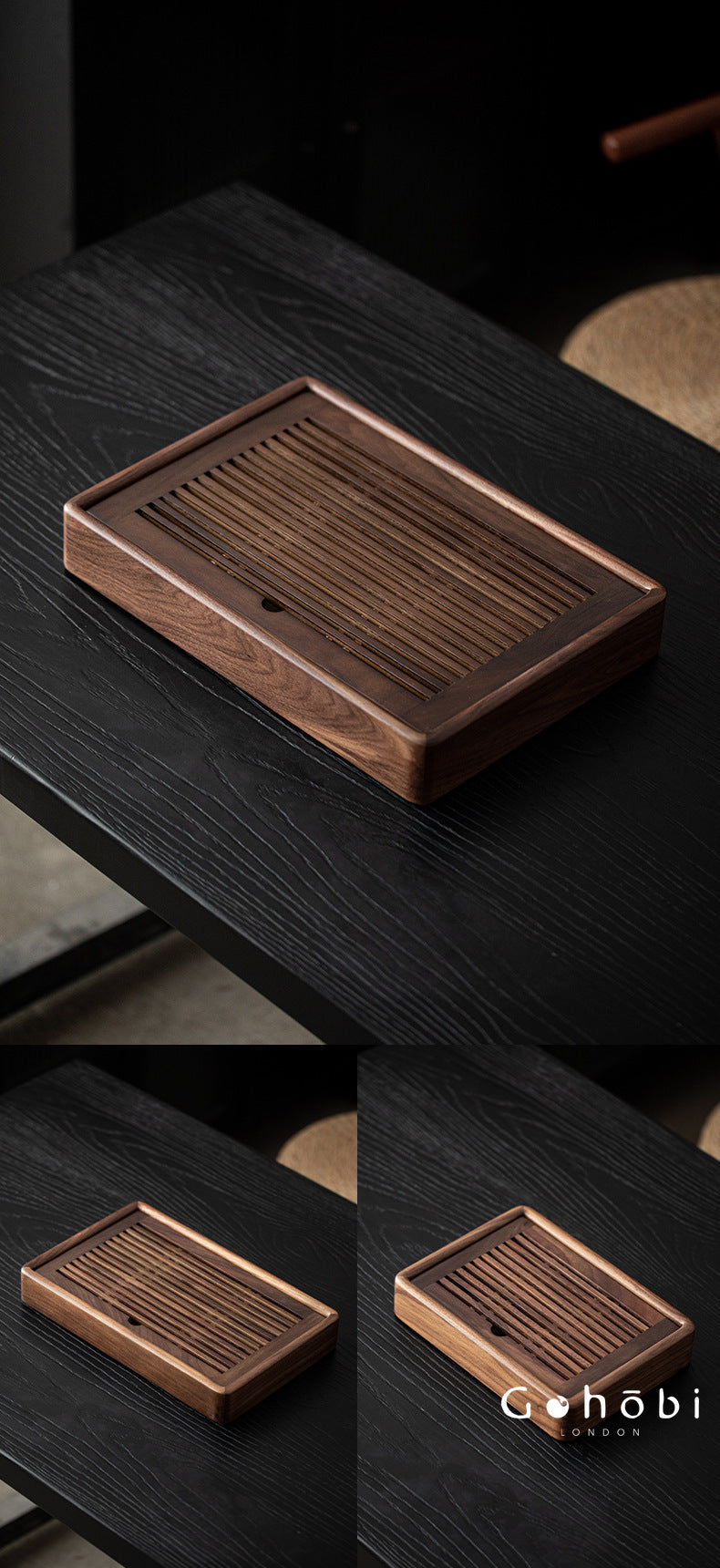Gohobi Black Walnut Wood Tea Tray – Rectangular Solid Wood Gongfu Dry Brewing Tray