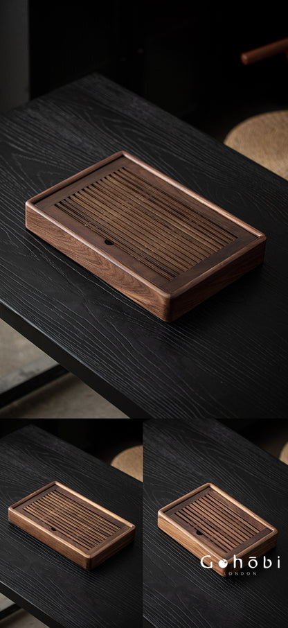 Gohobi Black Walnut Wood Tea Tray – Rectangular Solid Wood Gongfu Dry Brewing Tray