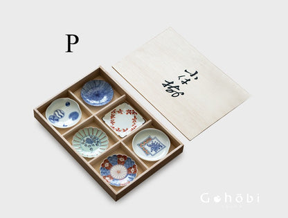 Gohobi Japanese Hosami Yaki Blue & White Small Bowl Set [Made in Japan] – Six-Piece Gift Box