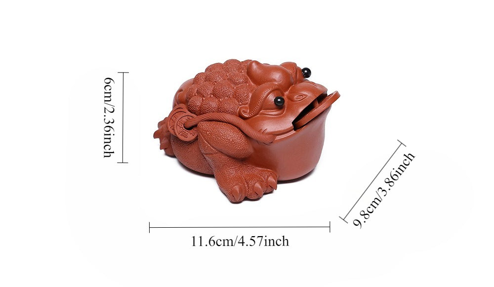 Gohobi Yixing Purple Clay Flame Golden Toad Tea Pet – Handmade Lucky Three-Legged Toad Ornament