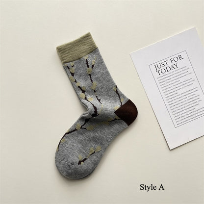 Gohobi Vintage Floral Wool Mid-Calf Socks