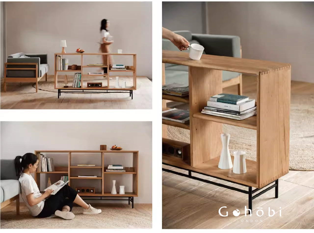 Gohobi Nordic Cherry Wood Solid Wood Bookcase – Handmade Storage Cabinet for Living Room or Study | FSC Certified Furniture