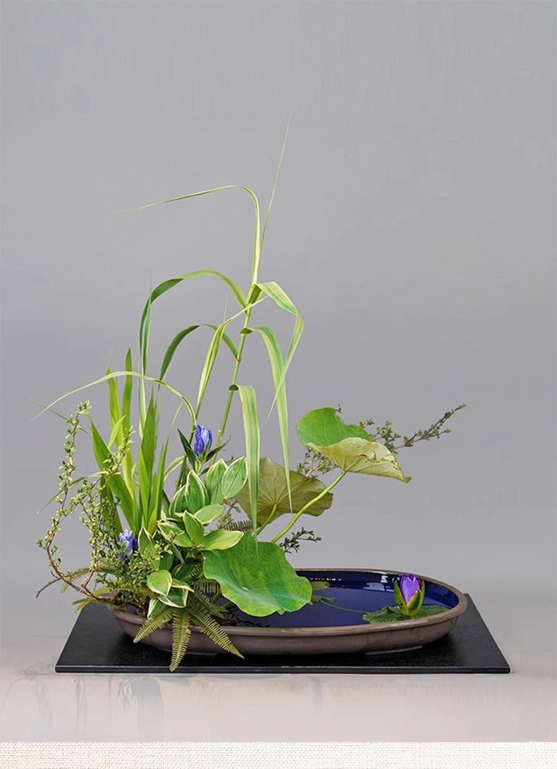Gohobi Extra Large Oval Ikebana Bowl – Japanese Ceramic Flower Arrangement Vessel