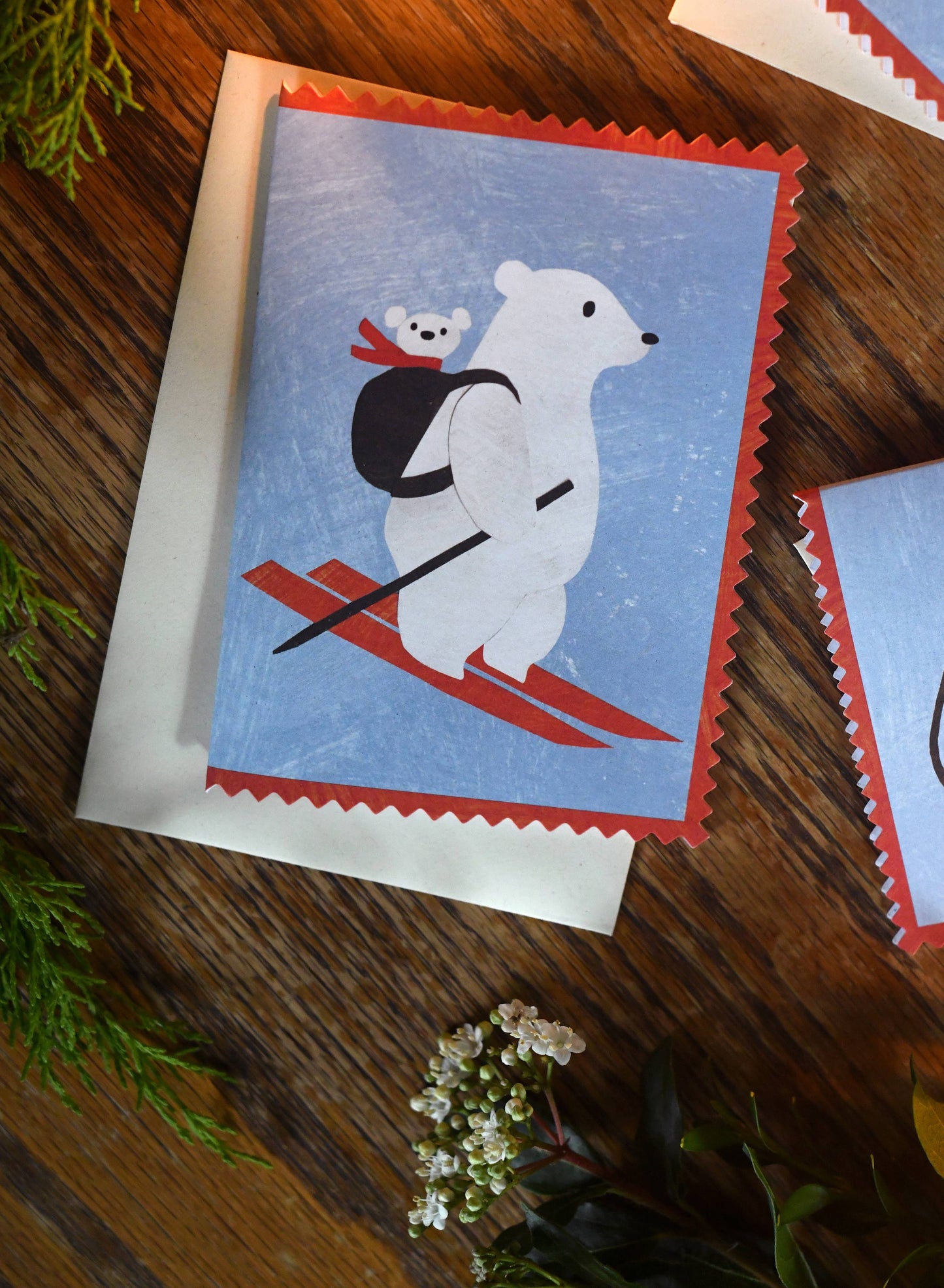 Mortlake Papers Skiing Polar Bear & Cub Christmas Card | Greeting Card [Made in the UK]
