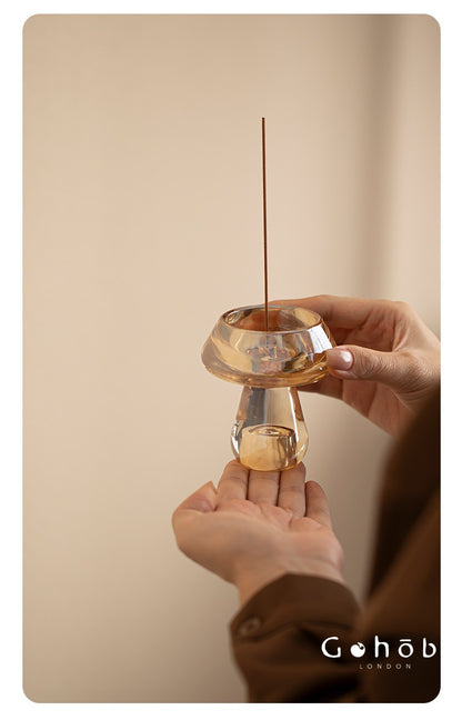 Gohobi Mushroom Glass Incense Holder – New Chinese Style Desktop Incense Tray