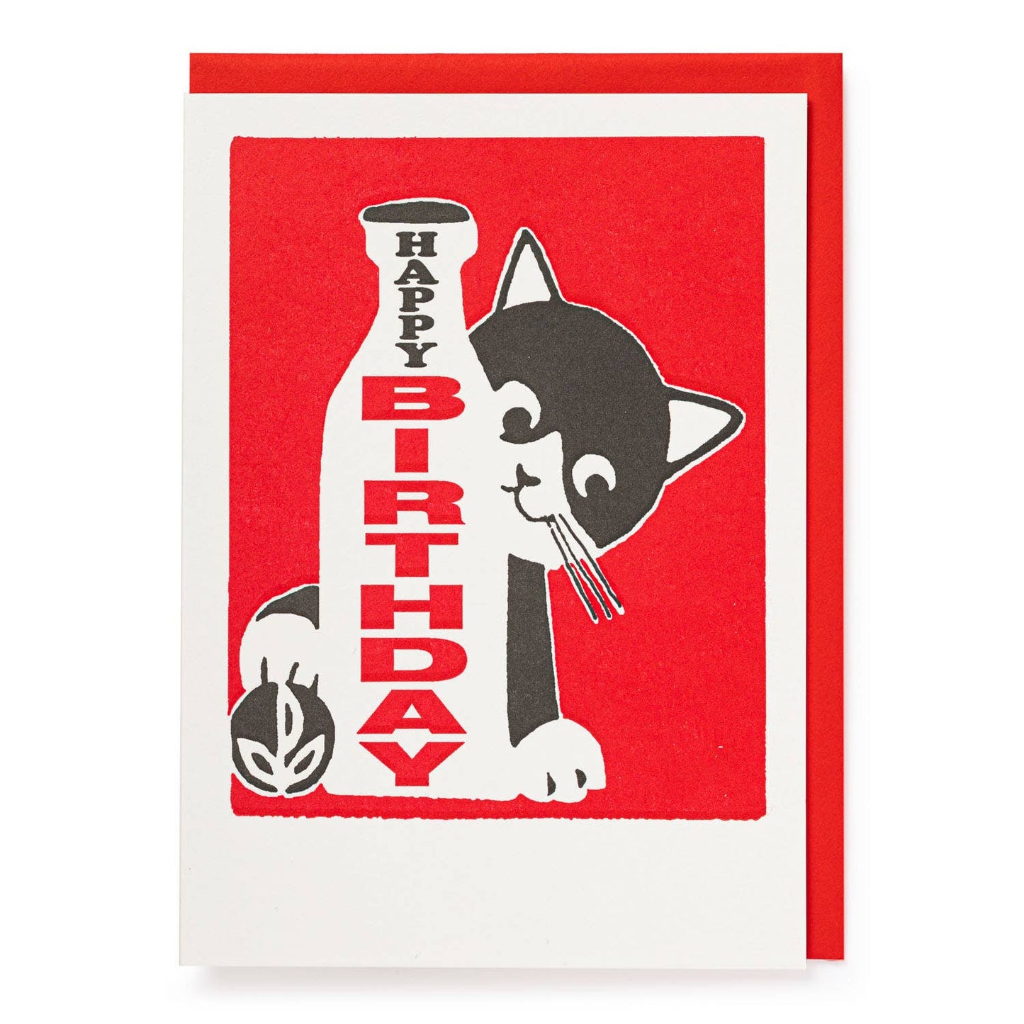 HereThe Cat Milk Bottle Happy Birthday | Letterpress Cards | Large