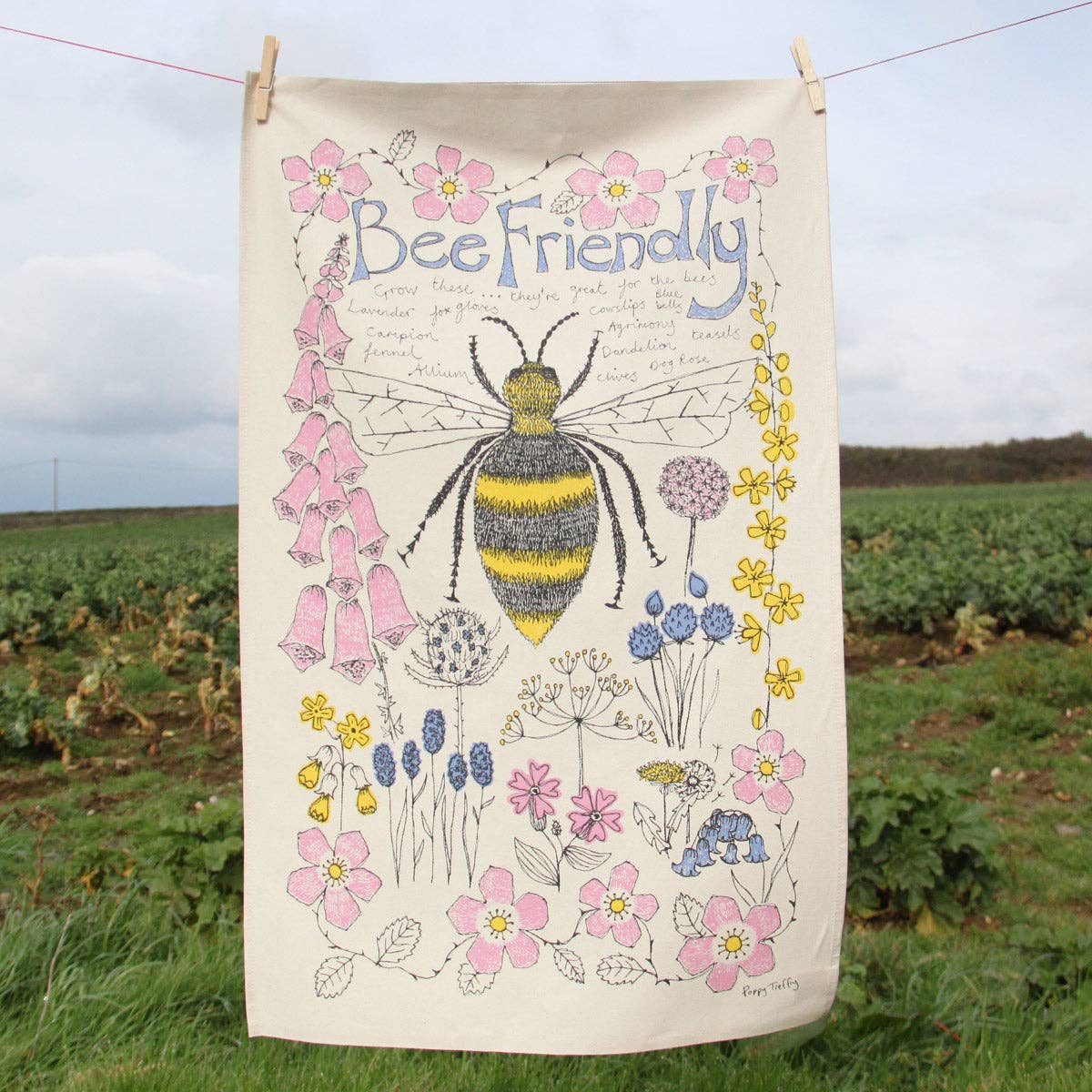 Poppy Treffry Bee Friendly Tea Towel [Made in the UK]