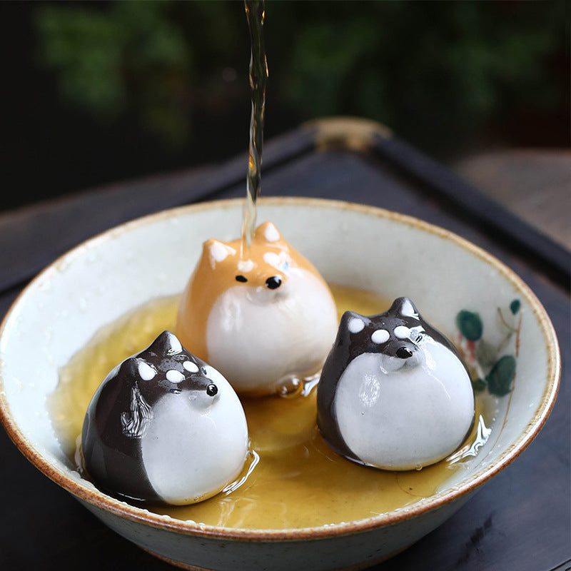 Gohobi Handmade Ceramic YiXing Clay Shiba Inu Dog Ornament Tea pet