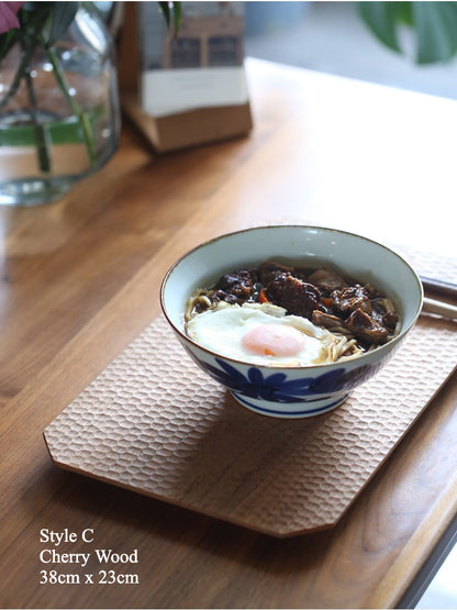 Gohobi Japanese-Inspired Dotted Cherry Wood Serving Tray