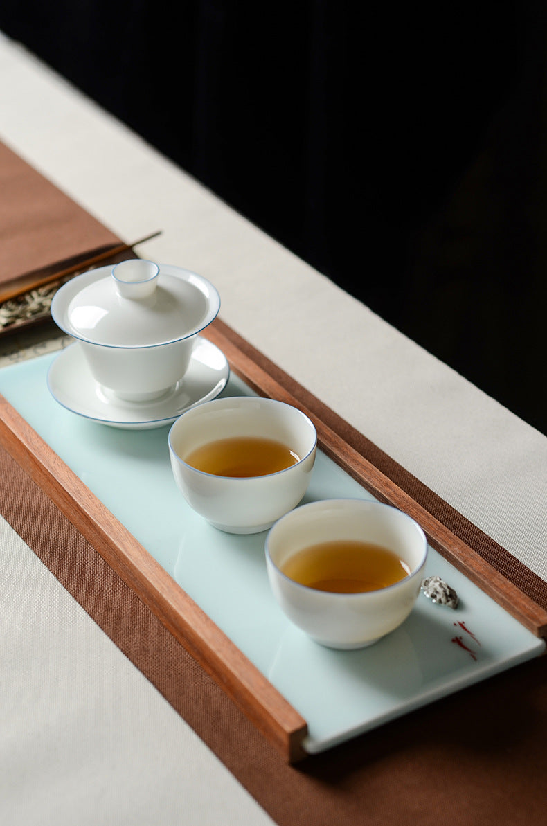 Gohobi Handmade Classic White Blue Rim Ceramic Tea Cup (Lagrer 130ml version)