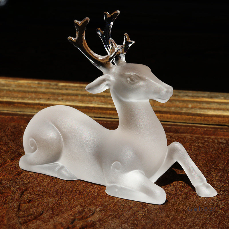 Gohobi Pate de Verre Deer Shaped Coloured Glass Ornament Pen Holder Paperweight