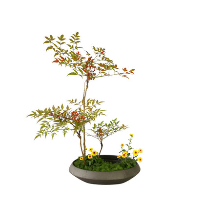 ohobi Frosted Ceramic Ikebana Bowl – Large Zen Flower Arrangement Water Plate
