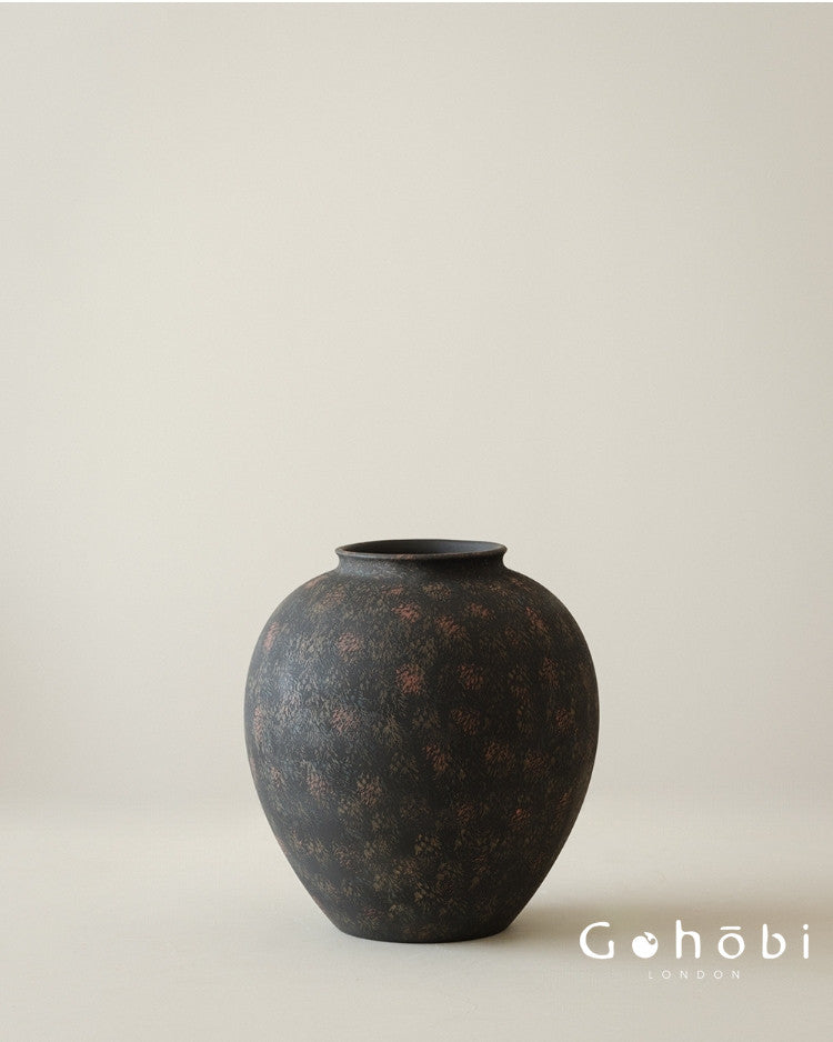 Gohobi Wabi-Sabi Japanese Style Large Black Sand Vase – Handmade Floor Standing Ceramic Flower Vase