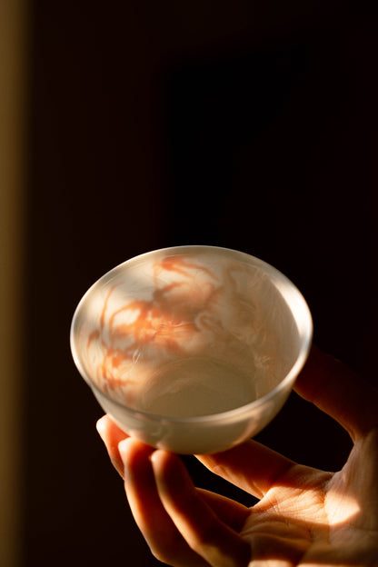 [清本源 x Gohobi Gallery] Cup with Inner-Impressed Willow Leaf Motif and Alun-Red “Twin Geese Among Reeds” Design (80ml)