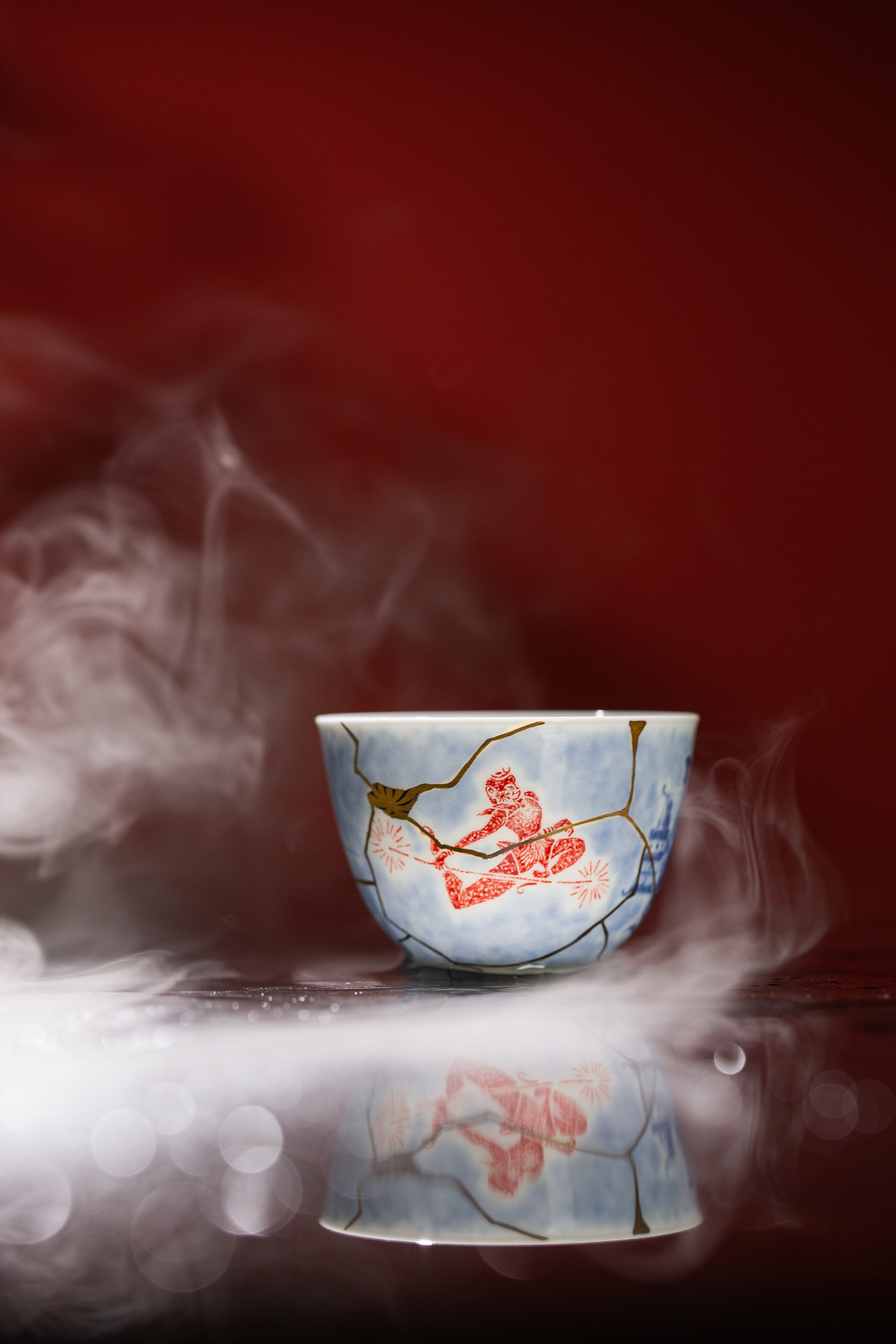 [清本源 x Gohobi Gallery] Thin-Body Cup with Inner-Impressed Rubbing Print and Kintsugi Detailing – “Journey to the West” Small Reclining Foot Form (95ml)