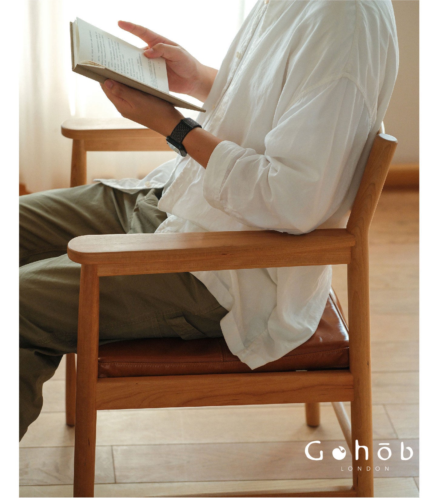 Gohobi Handmade Solid Wood Curved Armchair – Study Chair Office Seat Leisure Home Bedroom Chair | FSC Certified Furniture