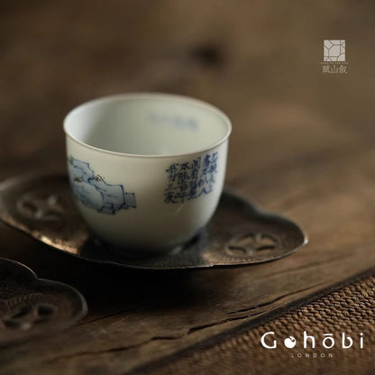 [賦山敘 x Gohobi] Gohobi Jingdezhen Hand-Painted Blue and White Mountain Teacup – Ruoshen Style Gongfu Tea Tasting Cup