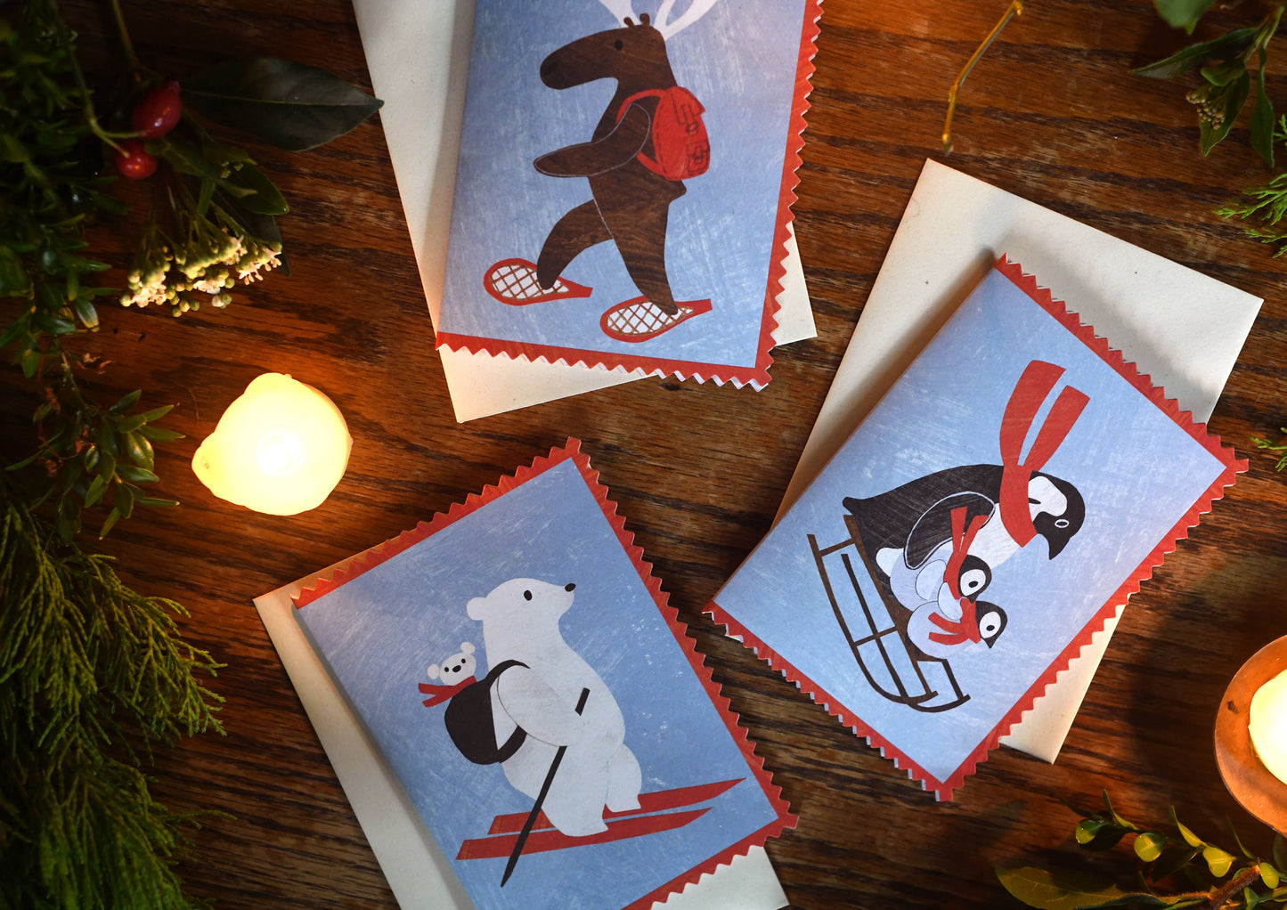 Mortlake Papers Penguin Family Christmas Card | Sledging Winter Holiday Card [Made in the UK]