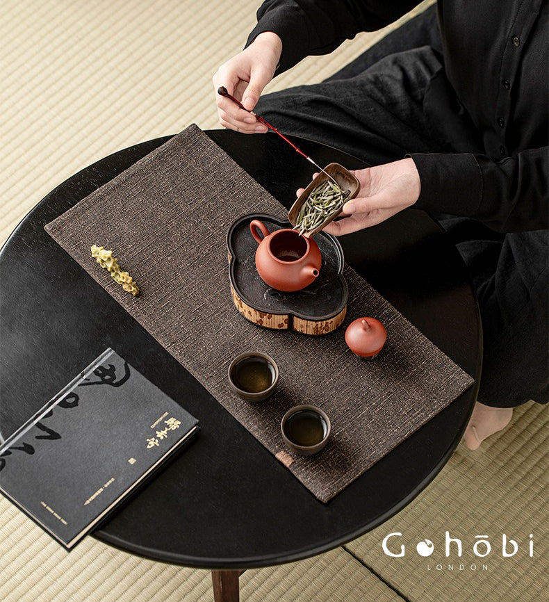 Gohobi Xiangyun Silk Tea Table Mat – Handmade Double-Sided Silk Tea Runner Zen Style