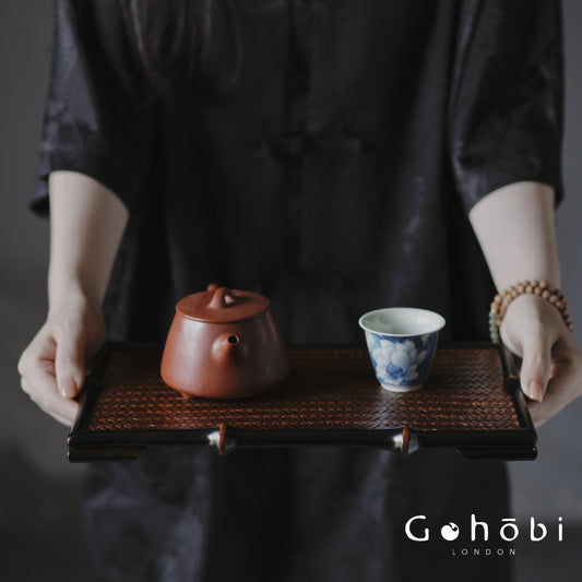 Gohobi Bamboo Woven Tea Tray – Portable Dry Brewing Tea Tray Pot Holder