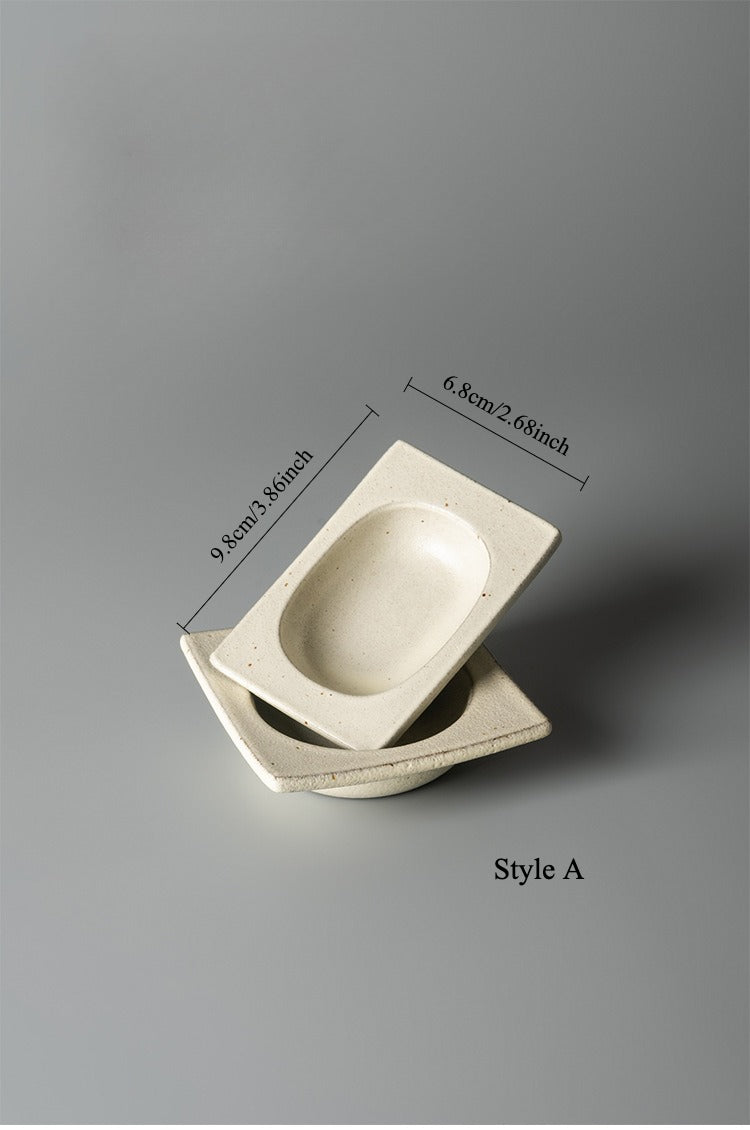 Gohobi Japanese Vintage Jingdezhen Coarse Pottery Square Condiment Dish