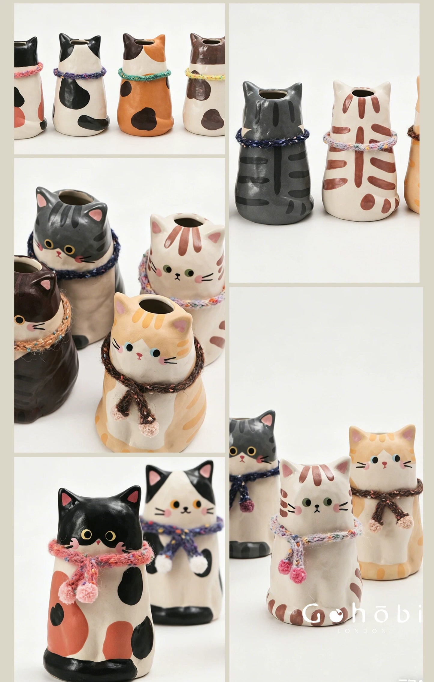 Gohobi Cute Cat Ceramic Vase – Handmade Jingdezhen Ikebana Flower Vase