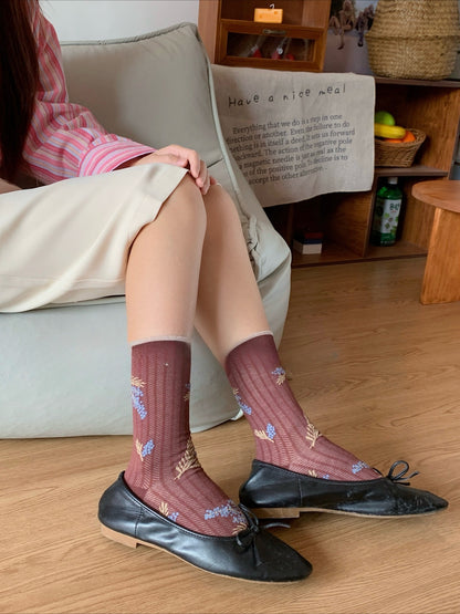 Gohobi Korean Floral Mesh Mid-Calf Socks