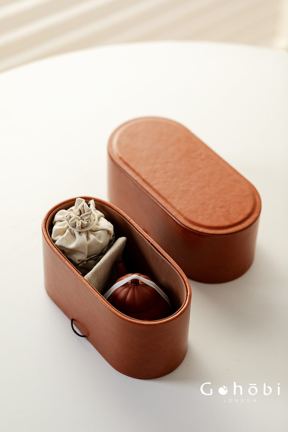 Gohobi Zhu Ni Yixing Purple Sand Travel Tea Set – Portable Gongfu Tea Set with Leather Case