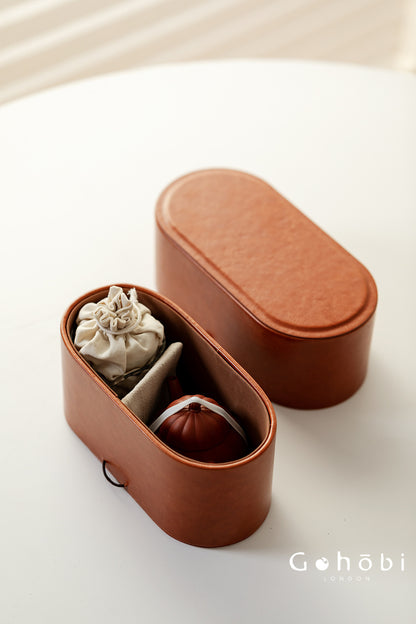 Gohobi Zhu Ni Yixing Purple Sand Travel Tea Set – Portable Gongfu Tea Set with Leather Case