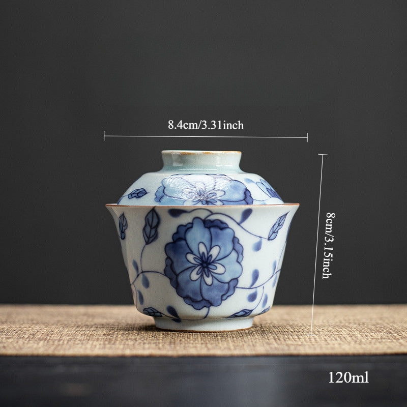 Gohobi Blue and White Lotus Large Size Gaiwan with Tray