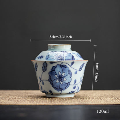 Gohobi Blue and White Lotus Large Size Gaiwan with Tray