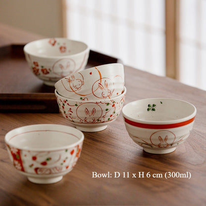 Gohobi Japanese Mino Ware Sakura Rabbit Mug Set