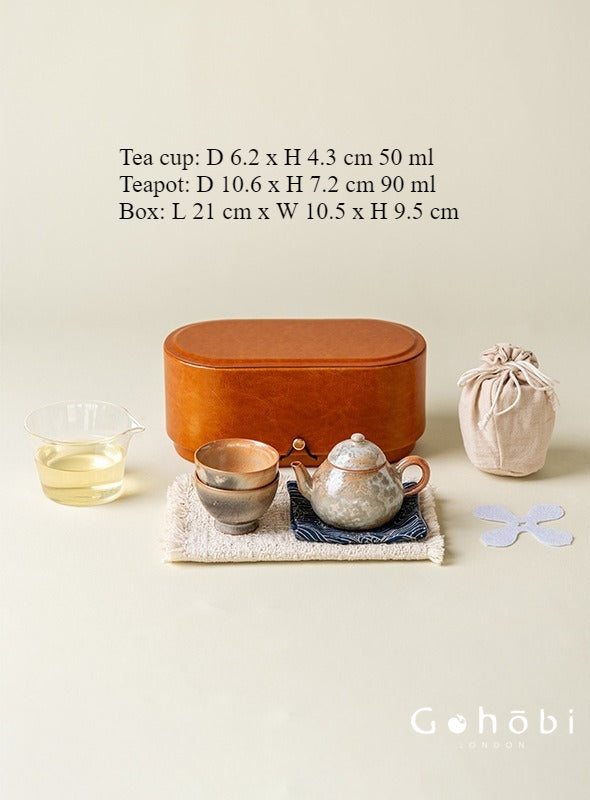 Gohobi Wood-Fired Travel Tea Set – Handmade Portable Teapot & Two Cups