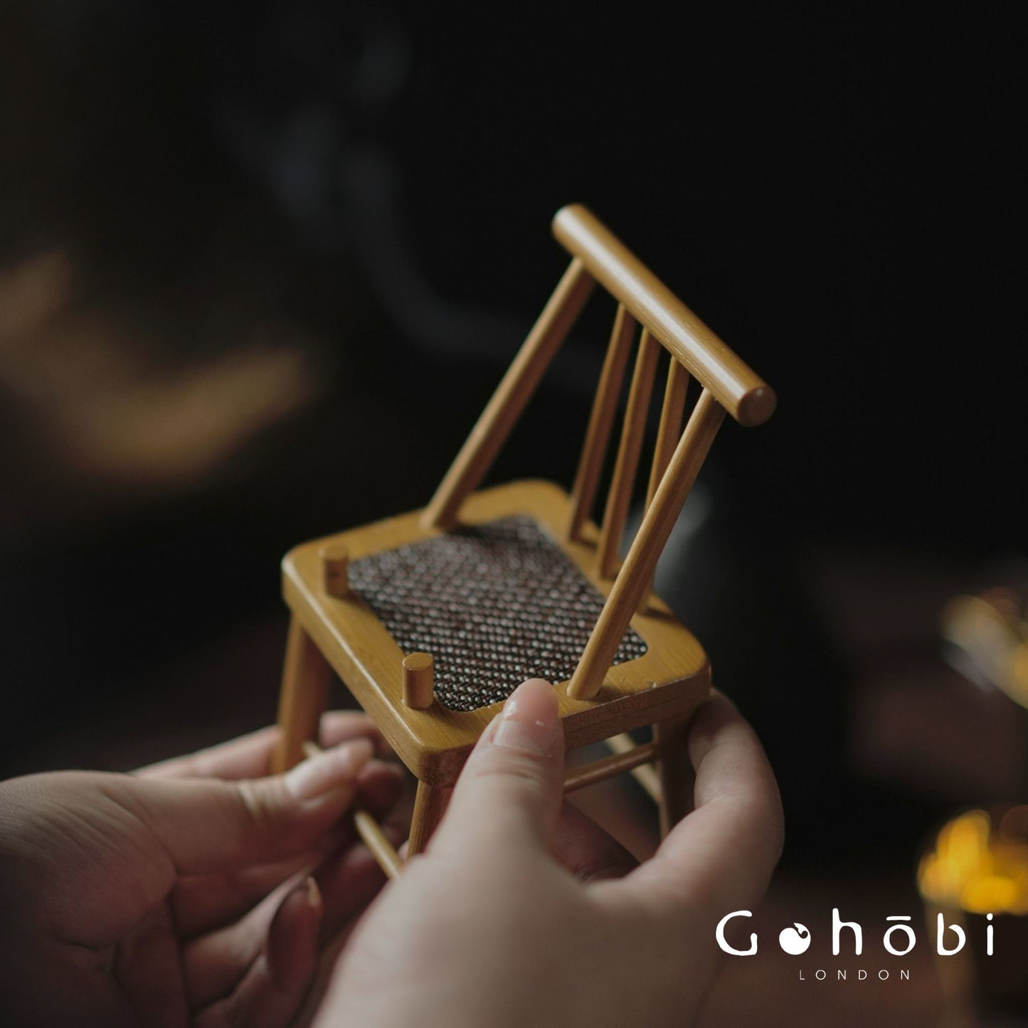 Gohobi Vintage Style Bamboo Chair Mobile Phone Holder – Mini Table Decoration