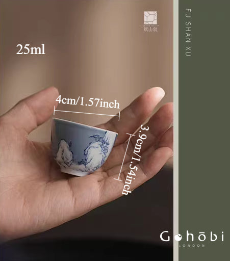 [賦山敘 x Gohobi] Gohobi Jingdezhen Hand-Painted Snow Landscape Teacup – Blue Scattering Glaze Gongfu Guest Cup