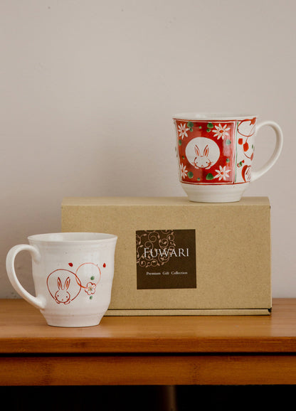 Gohobi Japanese Mino Ware Sakura Rabbit Mug Set