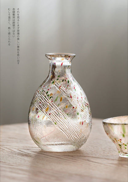 Gohobi Toyo Sasaki Japanese Hammered Glass Sake Jug Set – Stained Glass Wine Set Gift | Made in Japan
